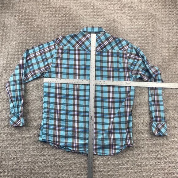 Age of Wisdom Shirt Men Medium M Blue Gray Plaid Multicolor Pear Snap Button Up - Picture 5 of 7